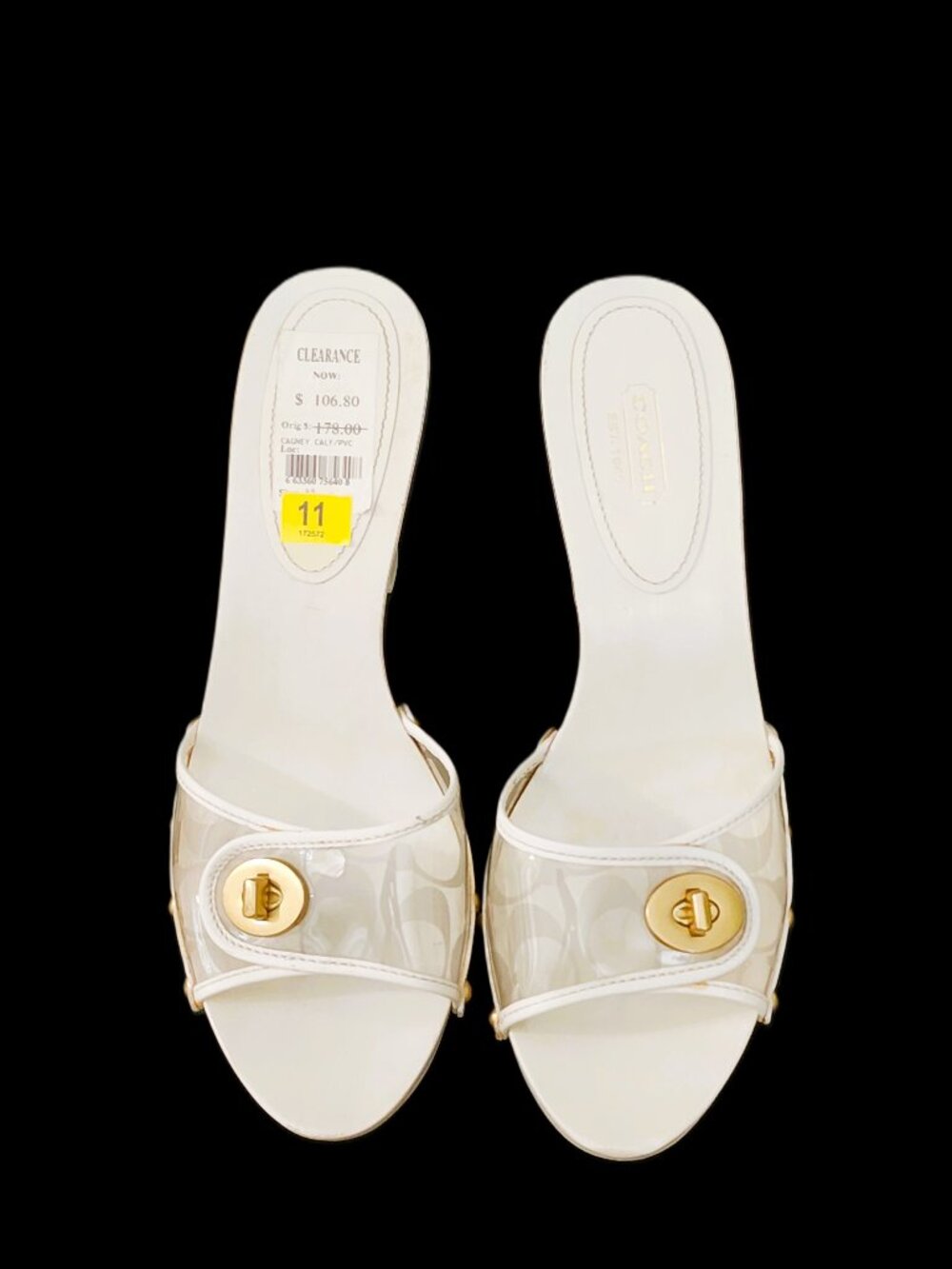 NWOB Vintage Y2K Coach Cagney Wooden Turnlock Mules Clear Strap Size 11